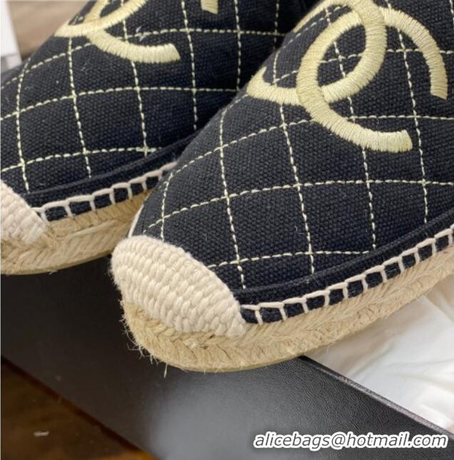 Well Crafted Chanel CC Quilted Canvas Espadrilles 031066 Black 2021