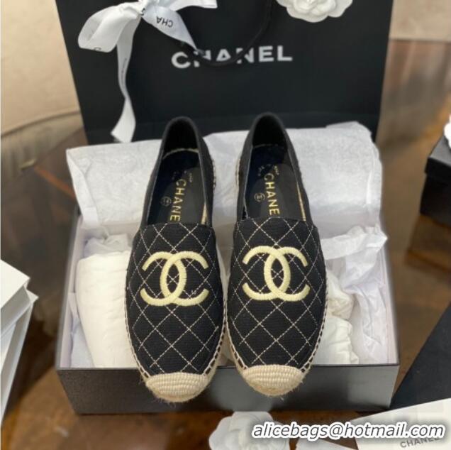 Well Crafted Chanel CC Quilted Canvas Espadrilles 031066 Black 2021