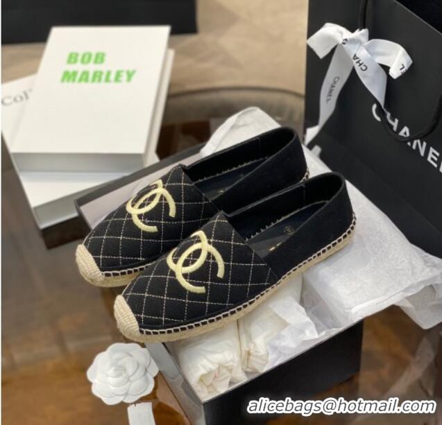 Well Crafted Chanel CC Quilted Canvas Espadrilles 031066 Black 2021