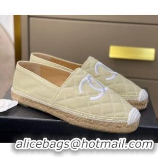 Luxury Cheap Chanel CC Quilted Canvas Espadrilles 031066 Beige 2021