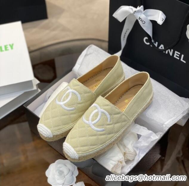 Luxury Cheap Chanel CC Quilted Canvas Espadrilles 031066 Beige 2021