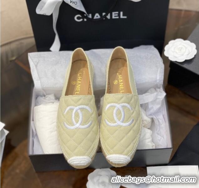 Luxury Cheap Chanel CC Quilted Canvas Espadrilles 031066 Beige 2021