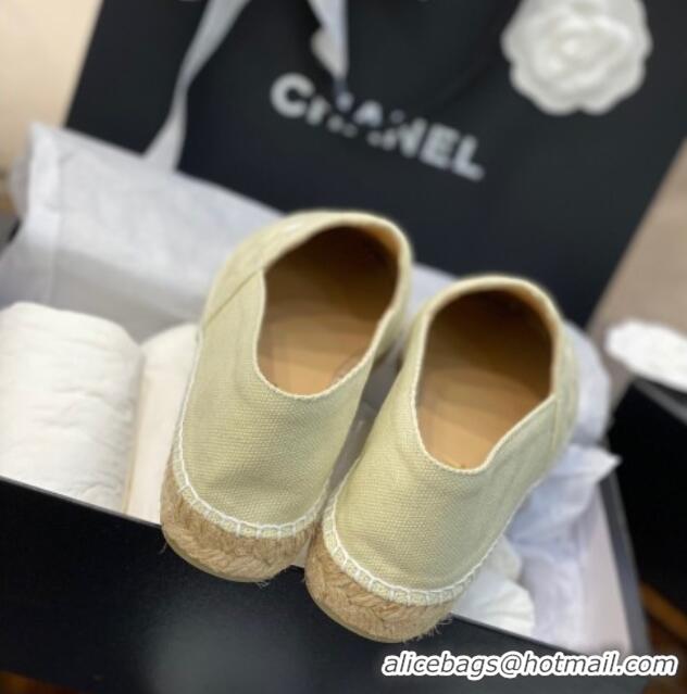 Luxury Cheap Chanel CC Quilted Canvas Espadrilles 031066 Beige 2021