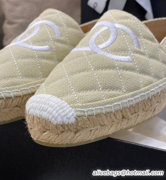 Luxury Cheap Chanel CC Quilted Canvas Espadrilles 031066 Beige 2021