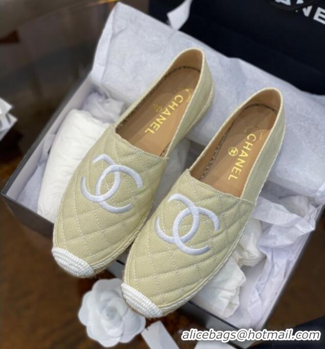 Luxury Cheap Chanel CC Quilted Canvas Espadrilles 031066 Beige 2021