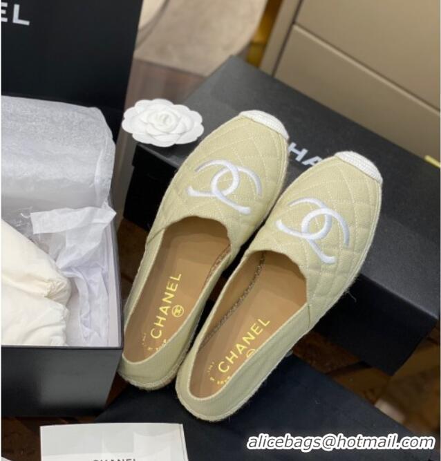 Luxury Cheap Chanel CC Quilted Canvas Espadrilles 031066 Beige 2021