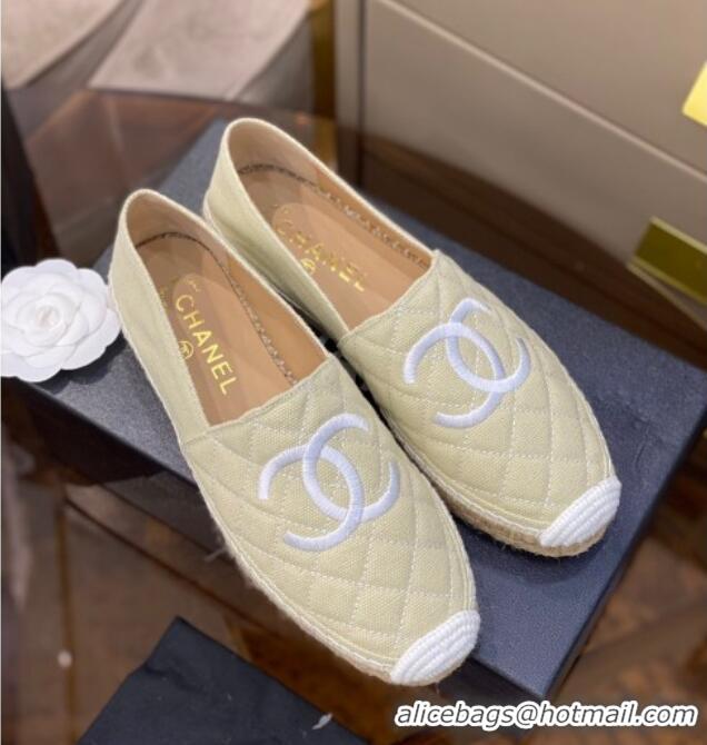 Luxury Cheap Chanel CC Quilted Canvas Espadrilles 031066 Beige 2021