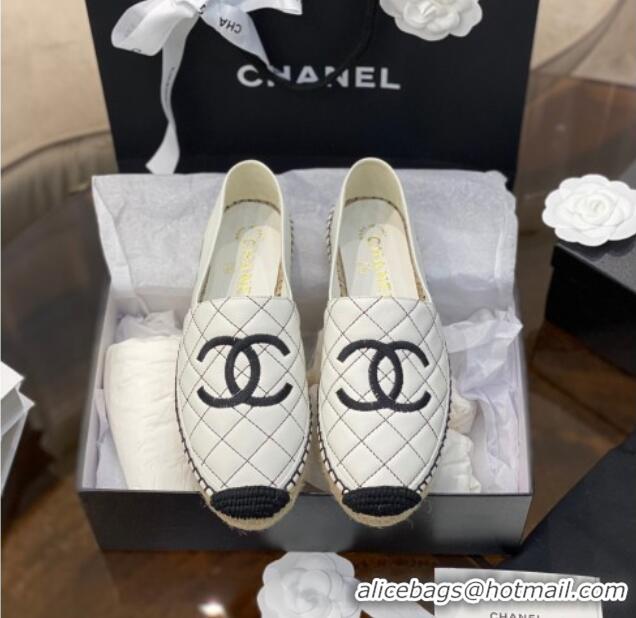 Luxury Chanel CC Quilted Leather Espadrilles 031066 White 2021