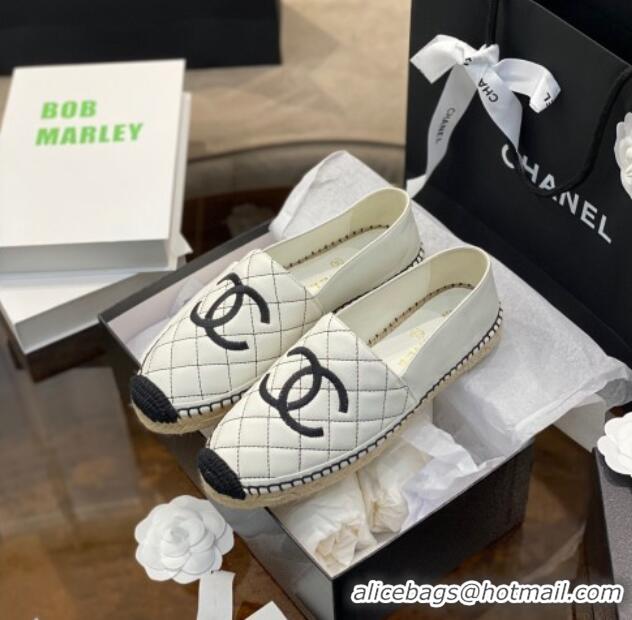 Luxury Chanel CC Quilted Leather Espadrilles 031066 White 2021