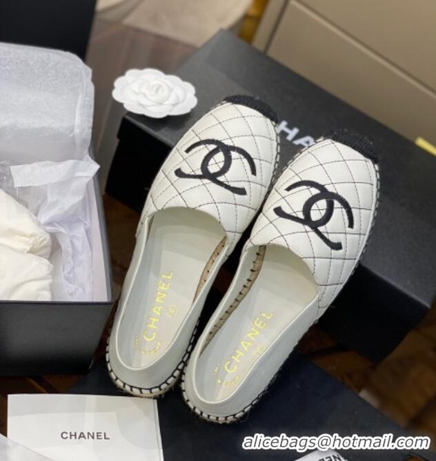 Luxury Chanel CC Quilted Leather Espadrilles 031066 White 2021