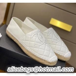 Top Quality Chanel CC Quilted Lambskin Espadrilles 031070 White 2021