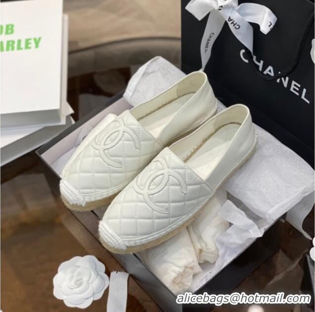 Top Quality Chanel CC Quilted Lambskin Espadrilles 031070 White 2021