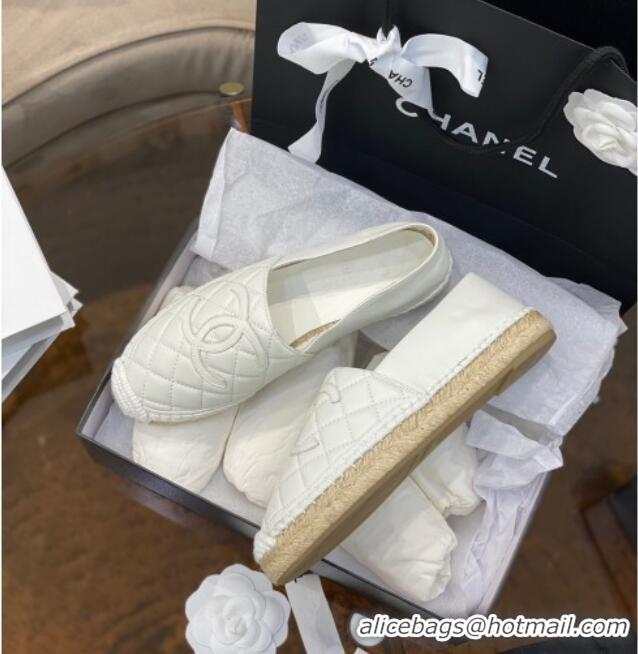 Top Quality Chanel CC Quilted Lambskin Espadrilles 031070 White 2021