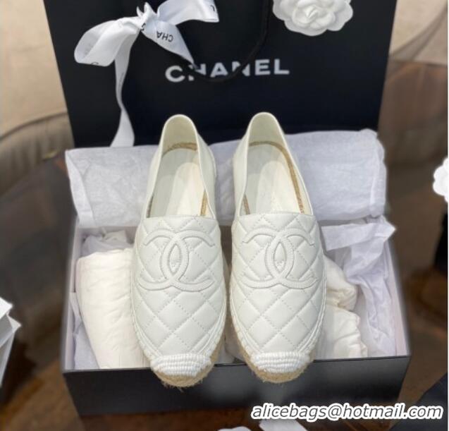 Top Quality Chanel CC Quilted Lambskin Espadrilles 031070 White 2021