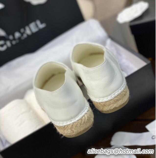 Top Quality Chanel CC Quilted Lambskin Espadrilles 031070 White 2021