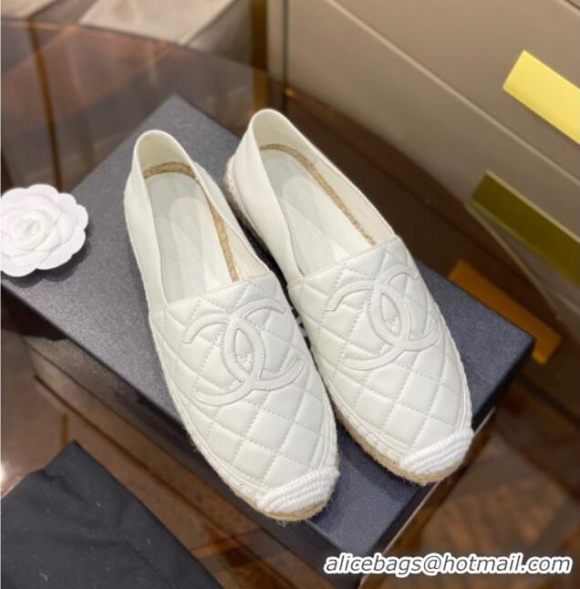 Top Quality Chanel CC Quilted Lambskin Espadrilles 031070 White 2021