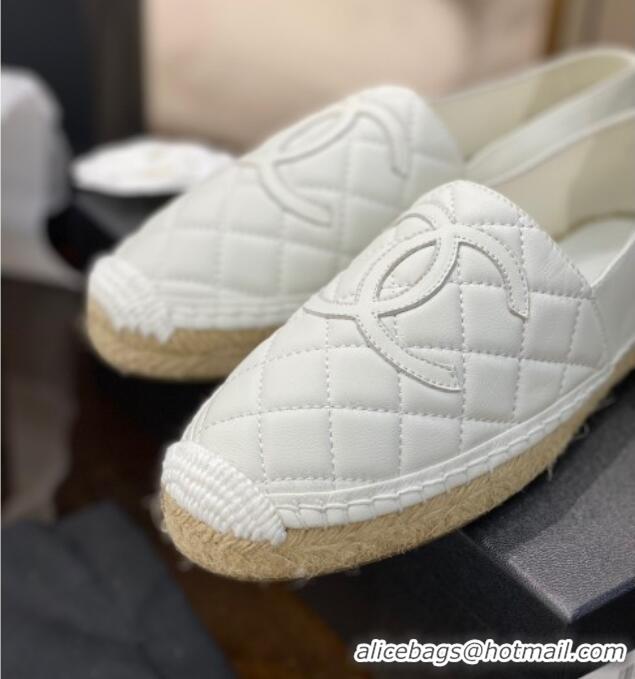 Top Quality Chanel CC Quilted Lambskin Espadrilles 031070 White 2021