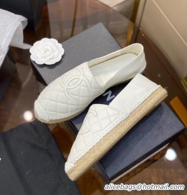 Top Quality Chanel CC Quilted Lambskin Espadrilles 031070 White 2021