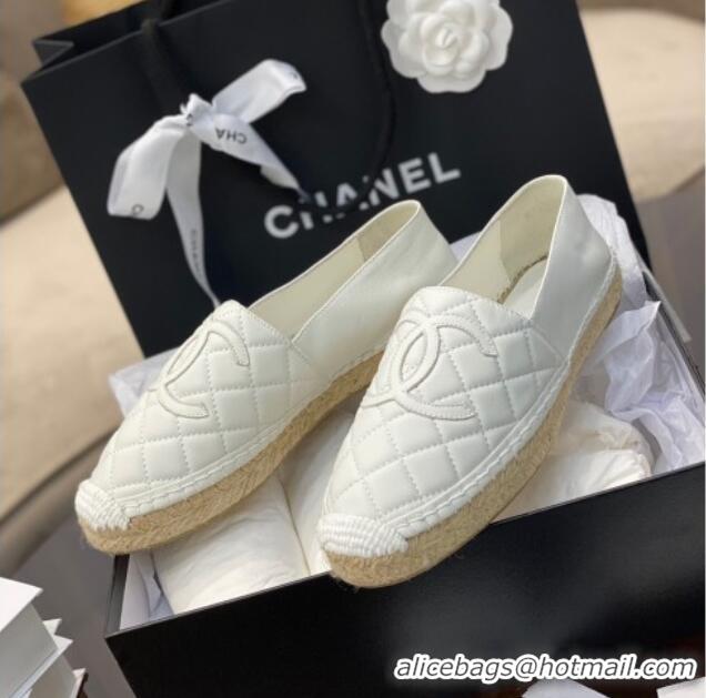 Top Quality Chanel CC Quilted Lambskin Espadrilles 031070 White 2021