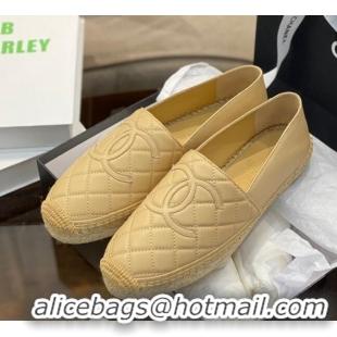 Popular Style Chanel CC Quilted Lambskin Espadrilles 031070 Beige 2021