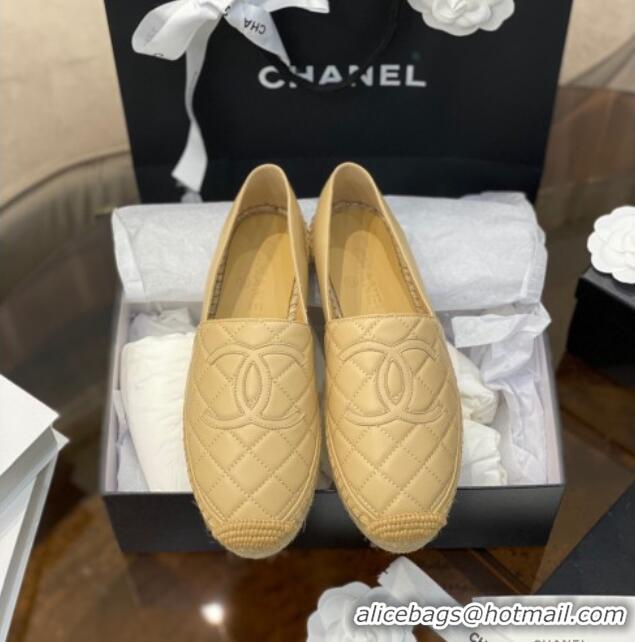 Popular Style Chanel CC Quilted Lambskin Espadrilles 031070 Beige 2021