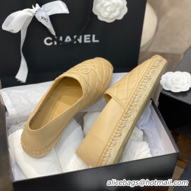 Popular Style Chanel CC Quilted Lambskin Espadrilles 031070 Beige 2021