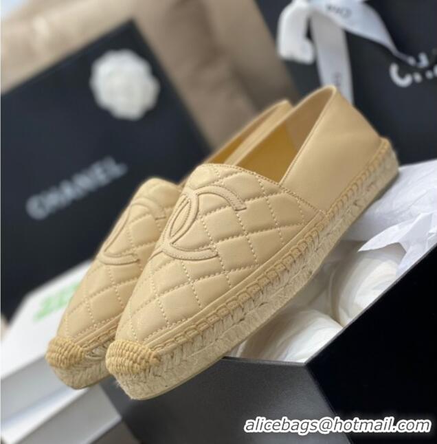 Popular Style Chanel CC Quilted Lambskin Espadrilles 031070 Beige 2021