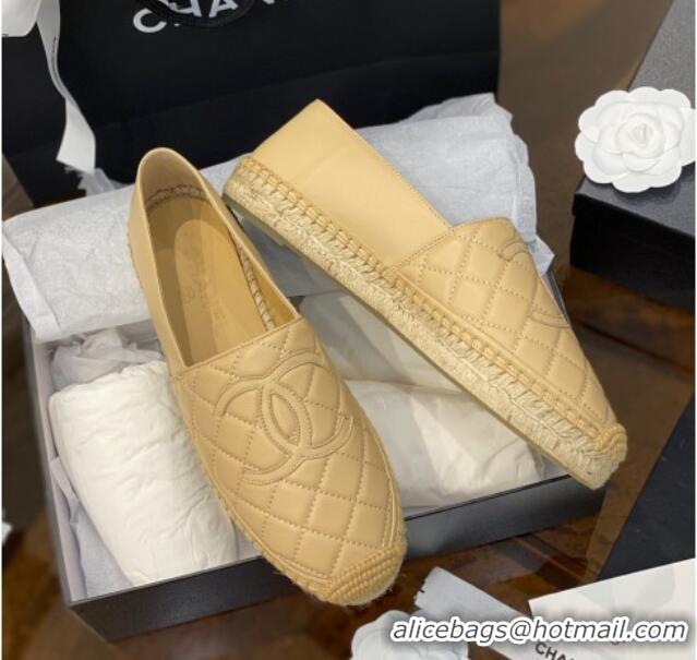 Popular Style Chanel CC Quilted Lambskin Espadrilles 031070 Beige 2021