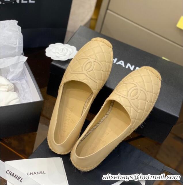 Popular Style Chanel CC Quilted Lambskin Espadrilles 031070 Beige 2021