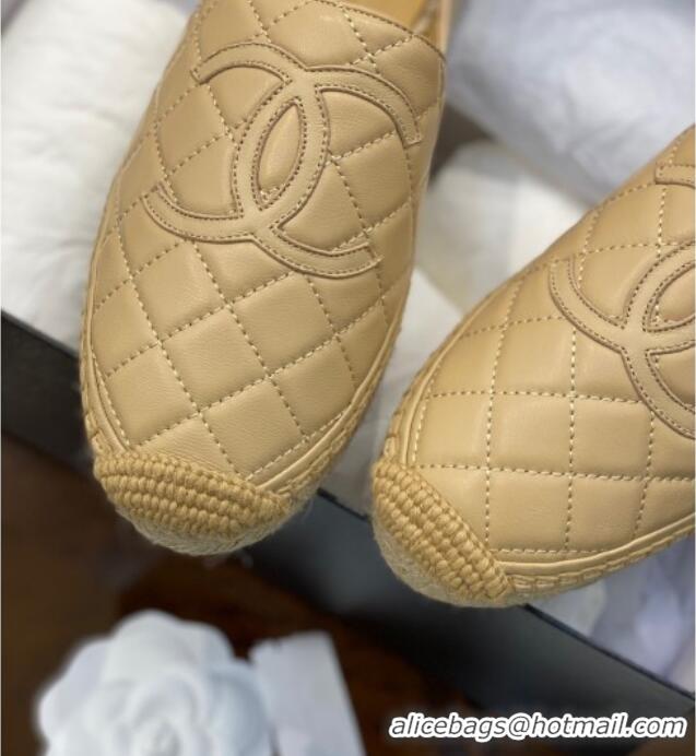 Popular Style Chanel CC Quilted Lambskin Espadrilles 031070 Beige 2021