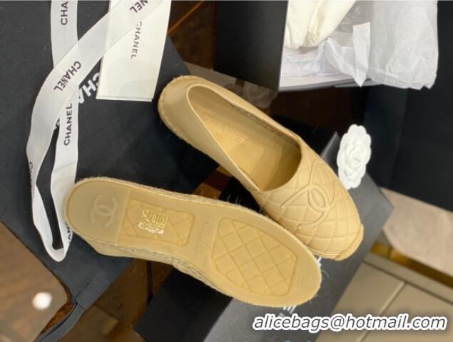 Popular Style Chanel CC Quilted Lambskin Espadrilles 031070 Beige 2021