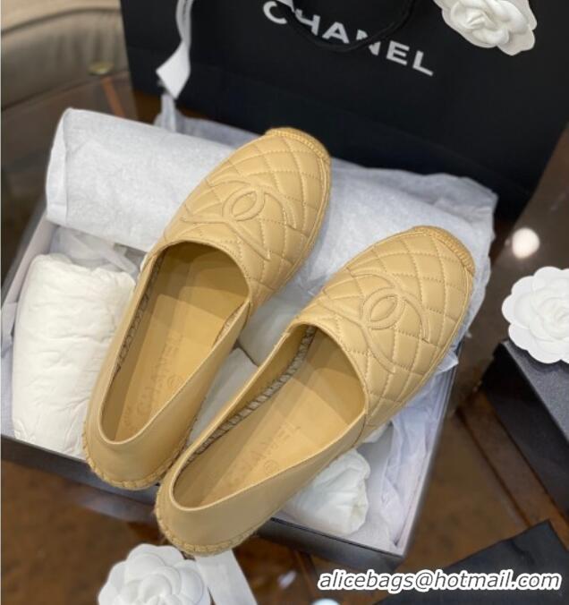 Popular Style Chanel CC Quilted Lambskin Espadrilles 031070 Beige 2021