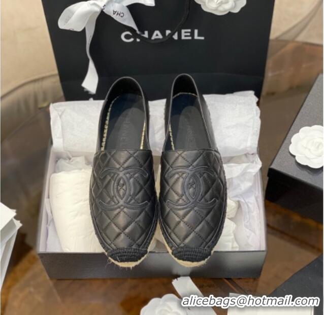 Best Luxury Chanel CC Quilted Lambskin Espadrilles 031070 Black 2021