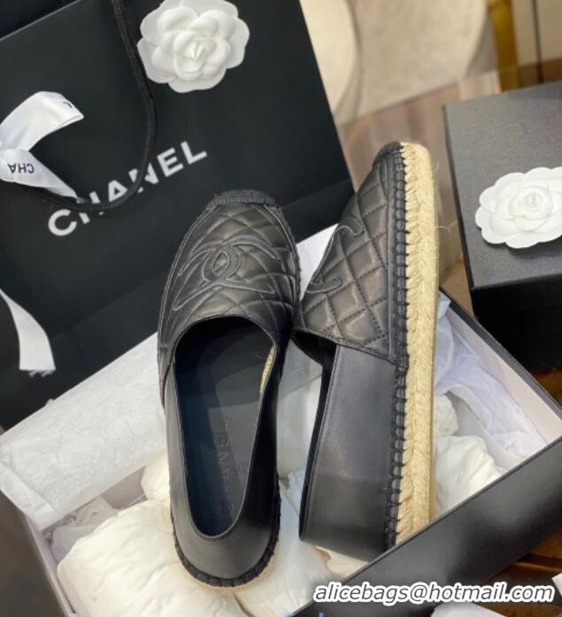 Best Luxury Chanel CC Quilted Lambskin Espadrilles 031070 Black 2021