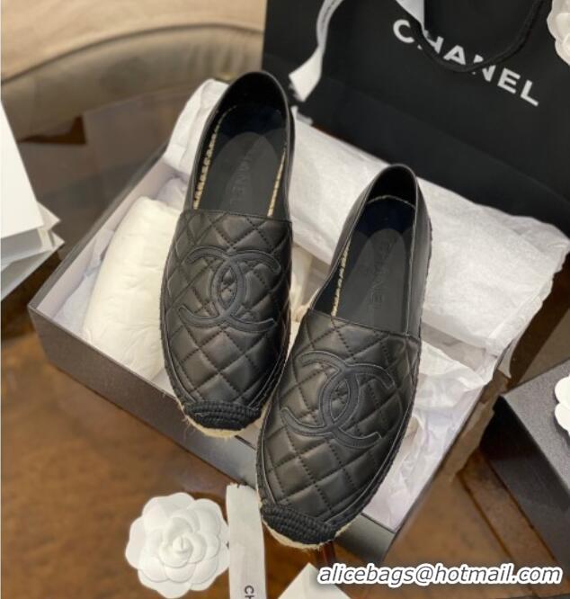 Best Luxury Chanel CC Quilted Lambskin Espadrilles 031070 Black 2021