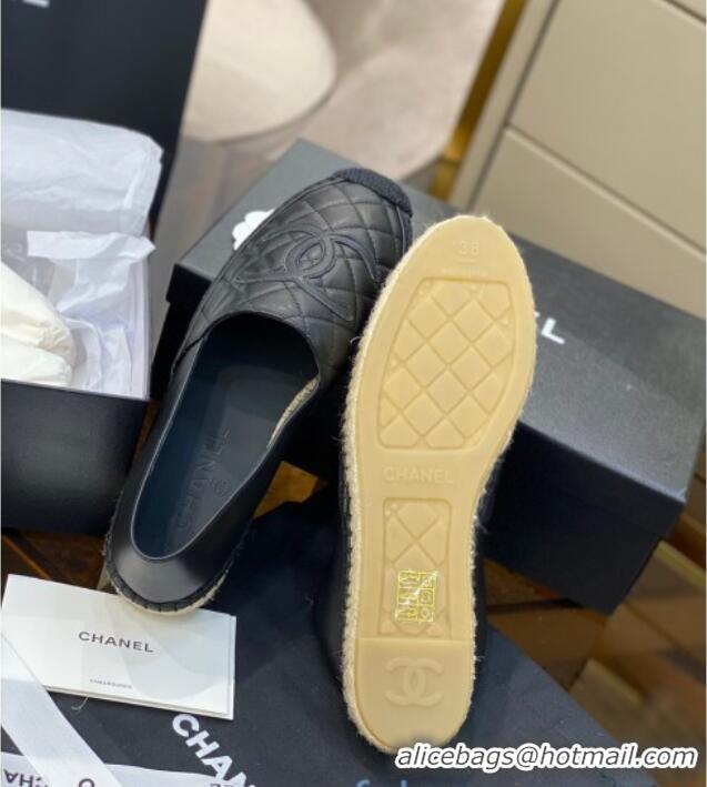 Best Luxury Chanel CC Quilted Lambskin Espadrilles 031070 Black 2021