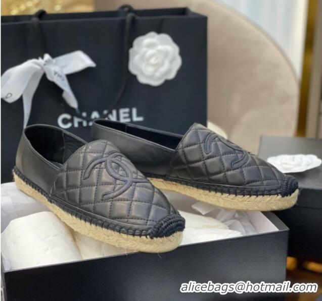 Best Luxury Chanel CC Quilted Lambskin Espadrilles 031070 Black 2021