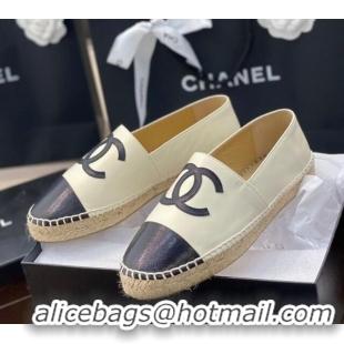 Duplicate Chanel CC Shiny Lambskin Espadrilles 031073 White 2021