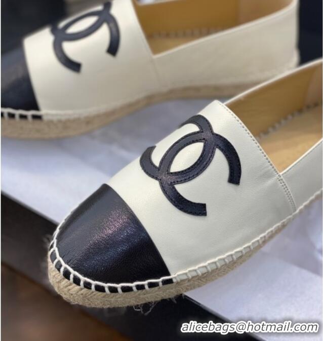 Duplicate Chanel CC Shiny Lambskin Espadrilles 031073 White 2021