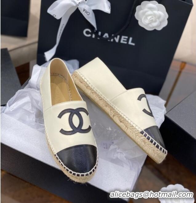 Duplicate Chanel CC Shiny Lambskin Espadrilles 031073 White 2021