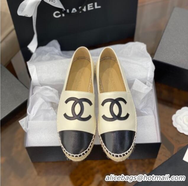 Duplicate Chanel CC Shiny Lambskin Espadrilles 031073 White 2021