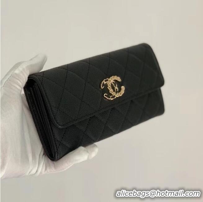 Promotional Chanel Calfskin Leather & Gold-Tone Metal Wallet AP1895 Black