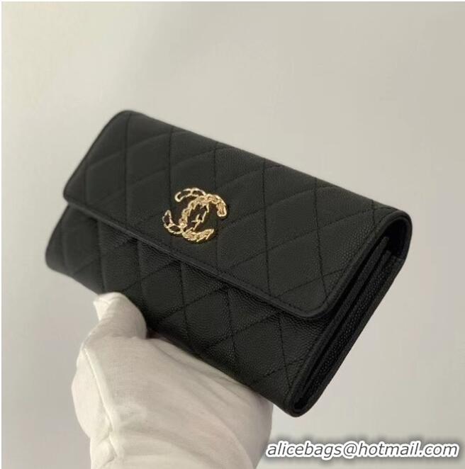 Promotional Chanel Calfskin Leather & Gold-Tone Metal Wallet AP1895 Black