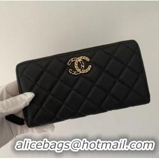 Best Product Chanel Calfskin Leather & Gold-Tone Metal Wallet AP1899 Black