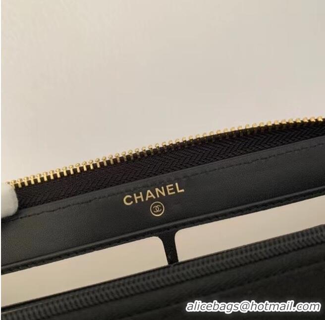 Best Product Chanel Calfskin Leather & Gold-Tone Metal Wallet AP1899 Black