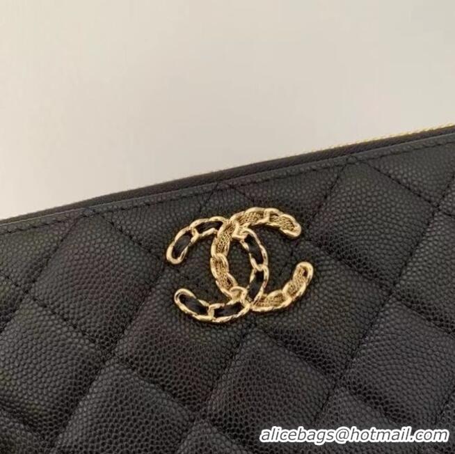 Best Product Chanel Calfskin Leather & Gold-Tone Metal Wallet AP1899 Black