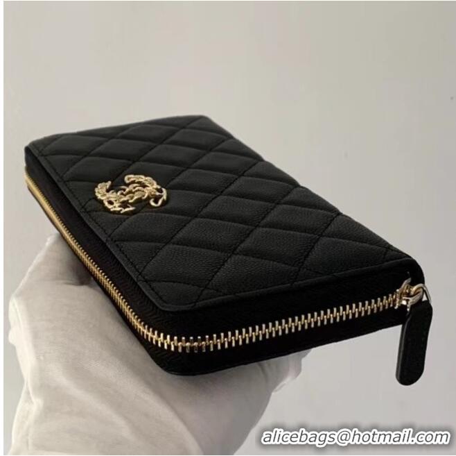 Best Product Chanel Calfskin Leather & Gold-Tone Metal Wallet AP1899 Black