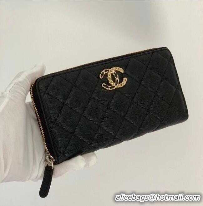 Best Product Chanel Calfskin Leather & Gold-Tone Metal Wallet AP1899 Black