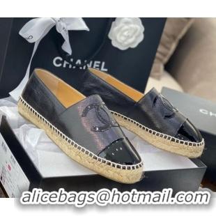 Best Luxury Chanel CC Shiny Lambskin Espadrilles 031075 Black 2021