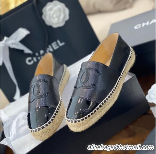 Best Luxury Chanel CC Shiny Lambskin Espadrilles 031075 Black 2021